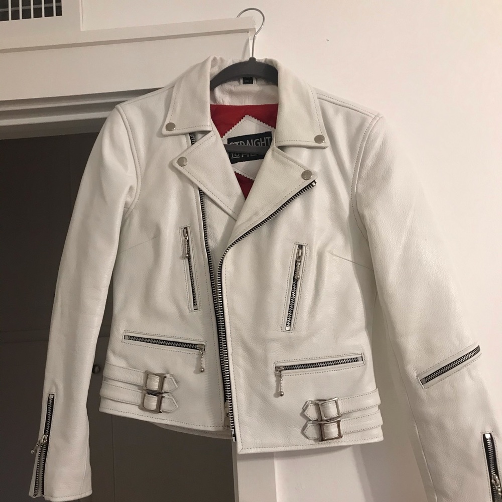 WHITE LEATHER JACKET STRAIGHT TO HELL